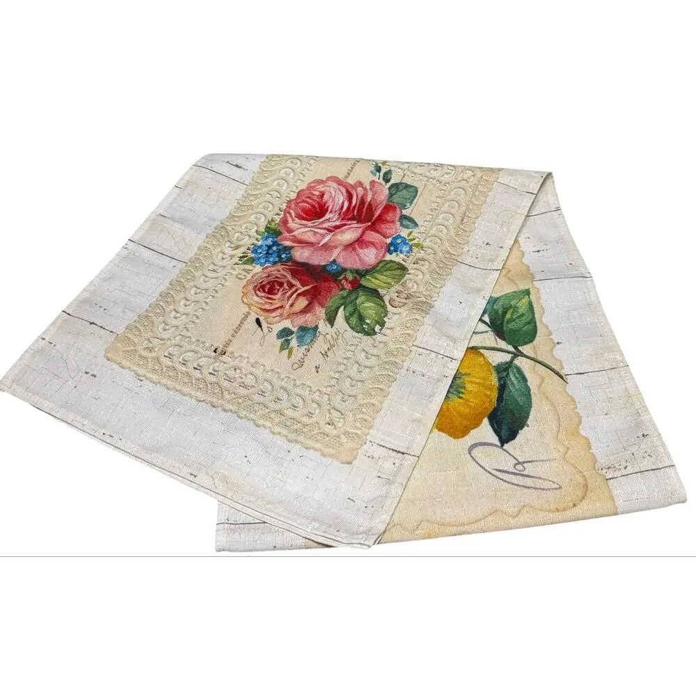 Flower Market Table Runner Cottagecore Pansy Rose Floral Made in USA 13x72
